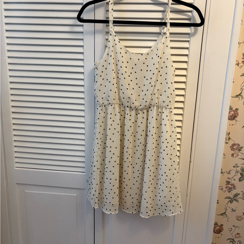 Lush Cream and Black Polka Dot Mini Dress